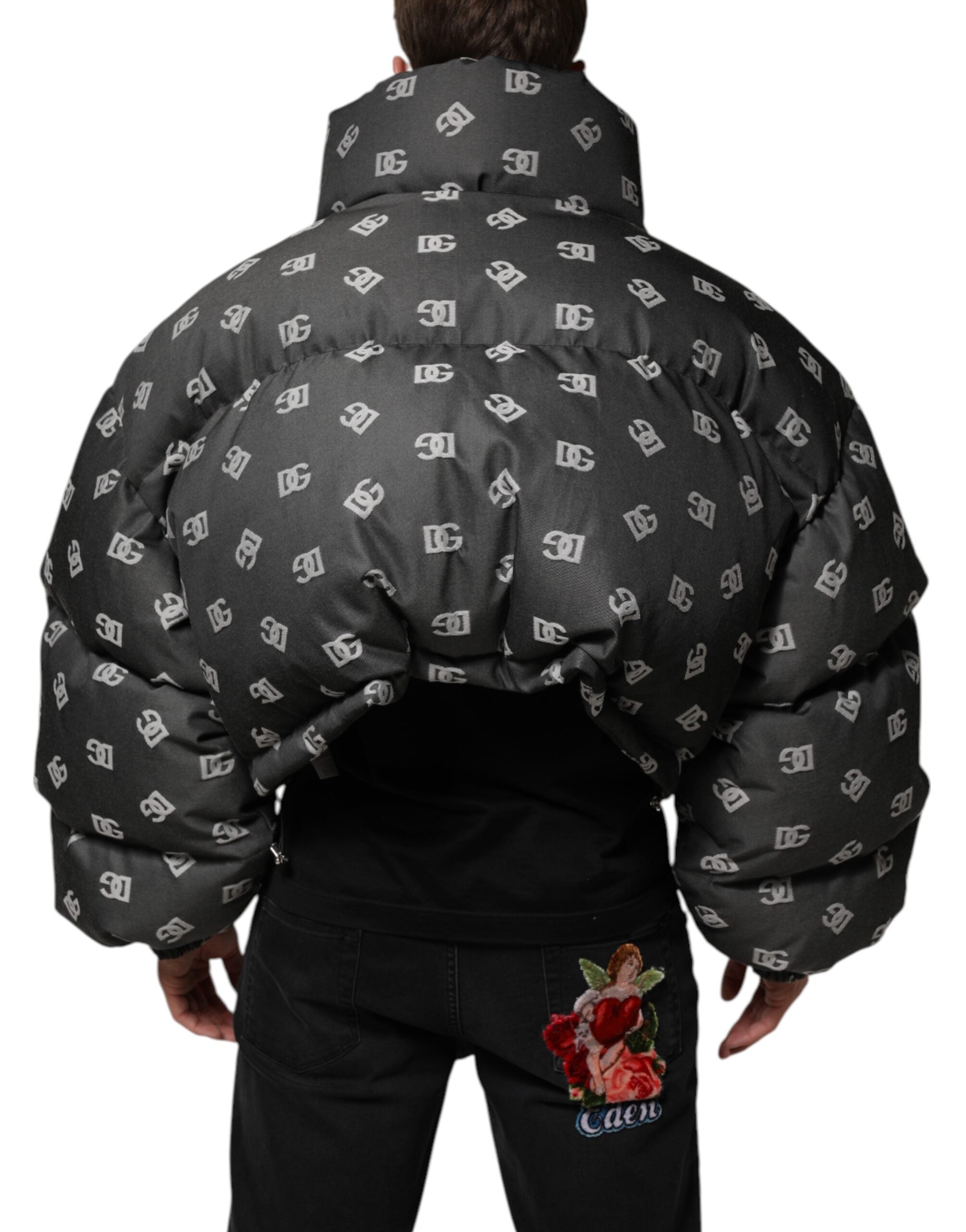 Dolce & Gabbana Schwarze DG Monogramm Steppjacke mit durchgehendem Reißverschluss für Herren