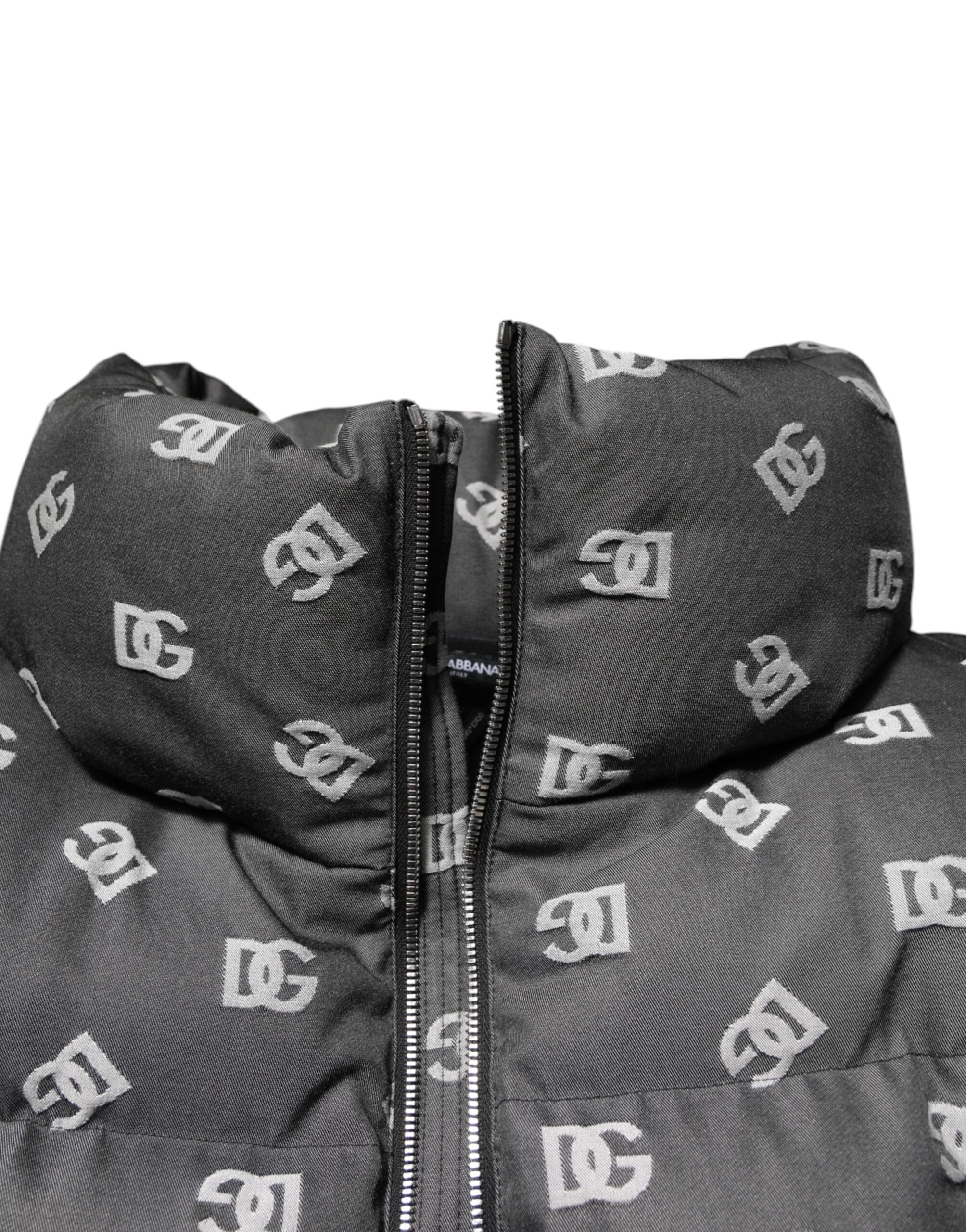 Dolce & Gabbana Schwarze DG Monogramm Steppjacke mit durchgehendem Reißverschluss für Herren