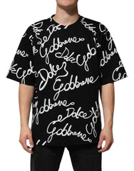 Dolce & Gabbana Schwarzes Baumwoll-T-Shirt mit Logo-Print und Rundhalsausschnitt