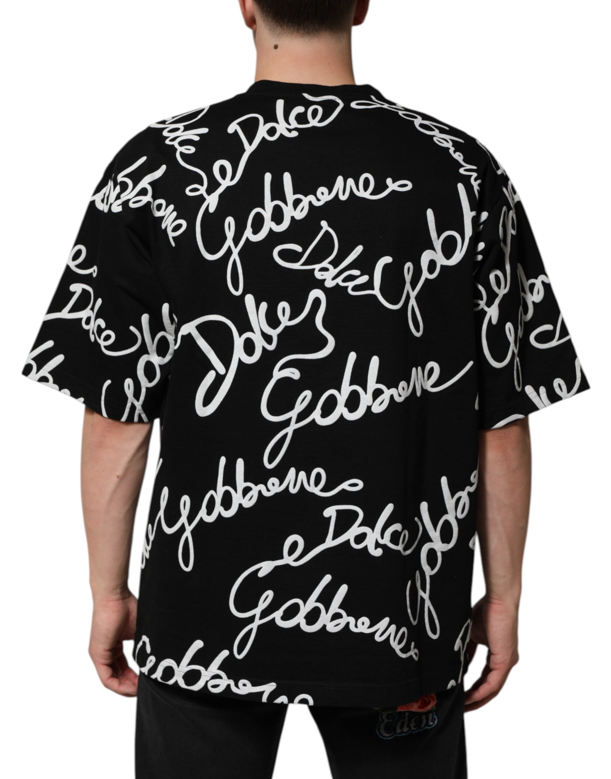 Dolce & Gabbana Schwarzes Baumwoll-T-Shirt mit Logo-Print und Rundhalsausschnitt