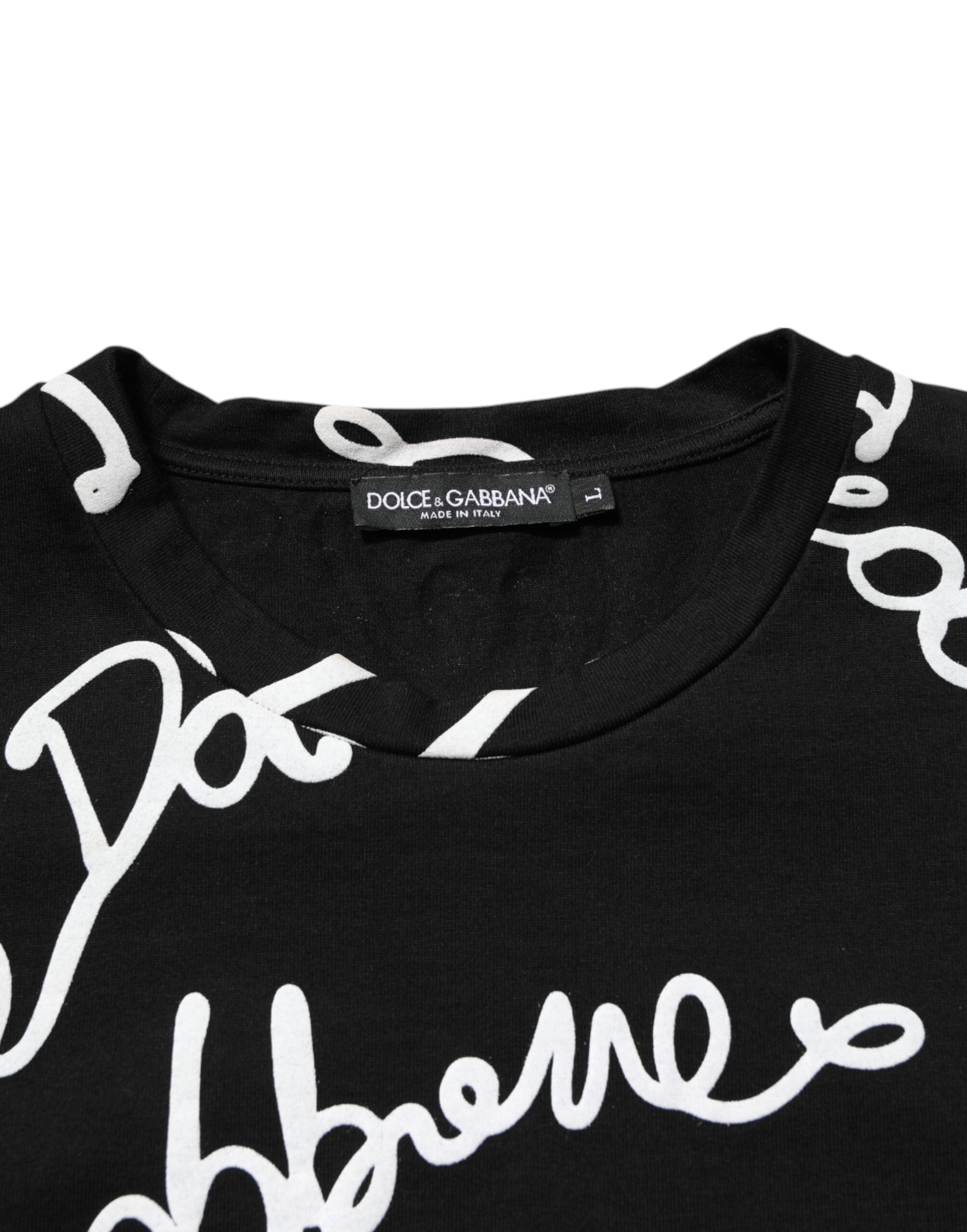 Dolce & Gabbana Schwarzes Baumwoll-T-Shirt mit Logo-Print und Rundhalsausschnitt