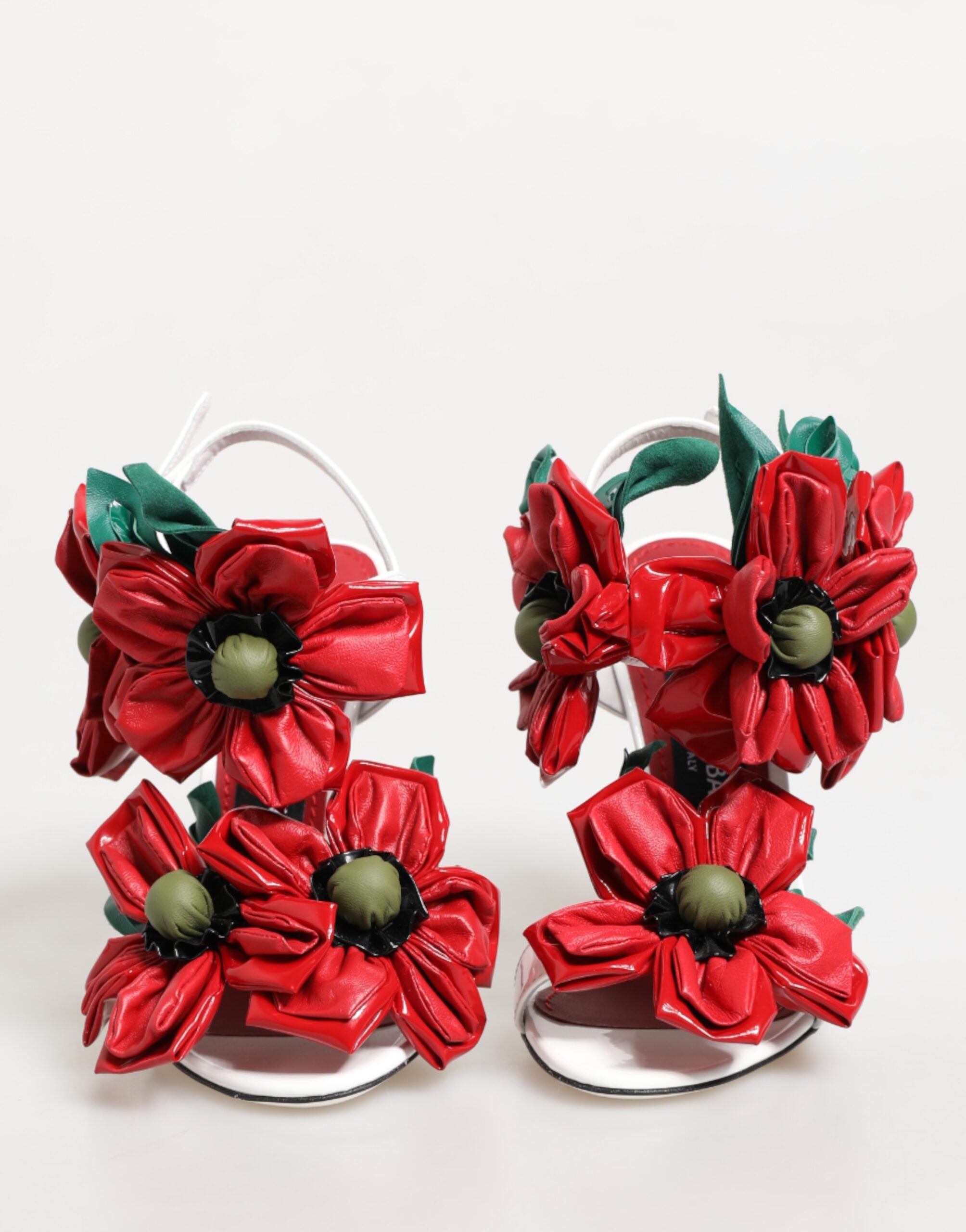 Dolce & Gabbana Weiße Sandalen mit roten floralen Details
