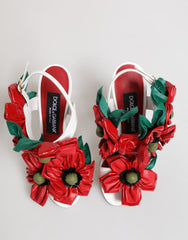 Dolce & Gabbana Weiße Sandalen mit roten floralen Details