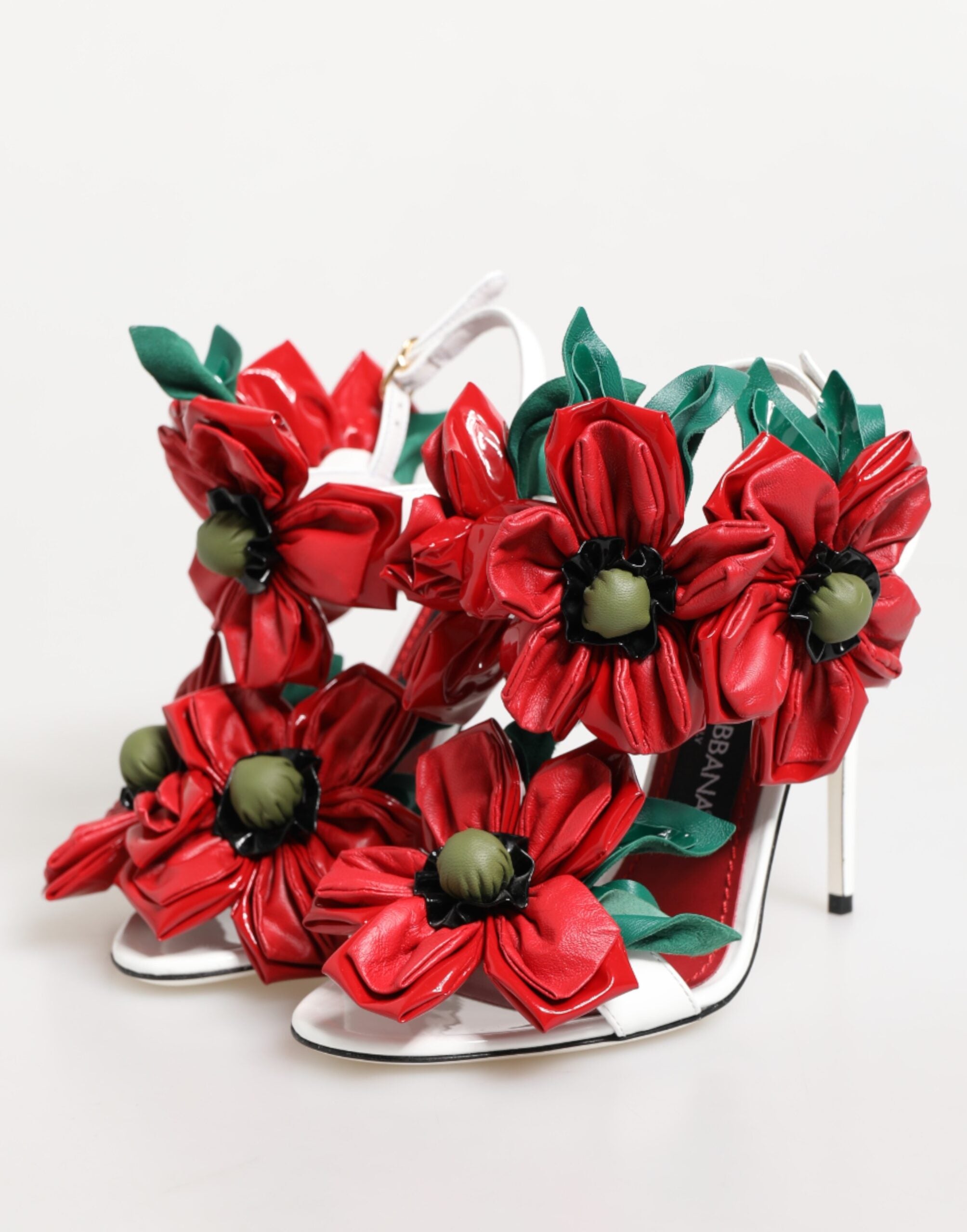 Dolce & Gabbana Weiße Sandalen mit roten floralen Details