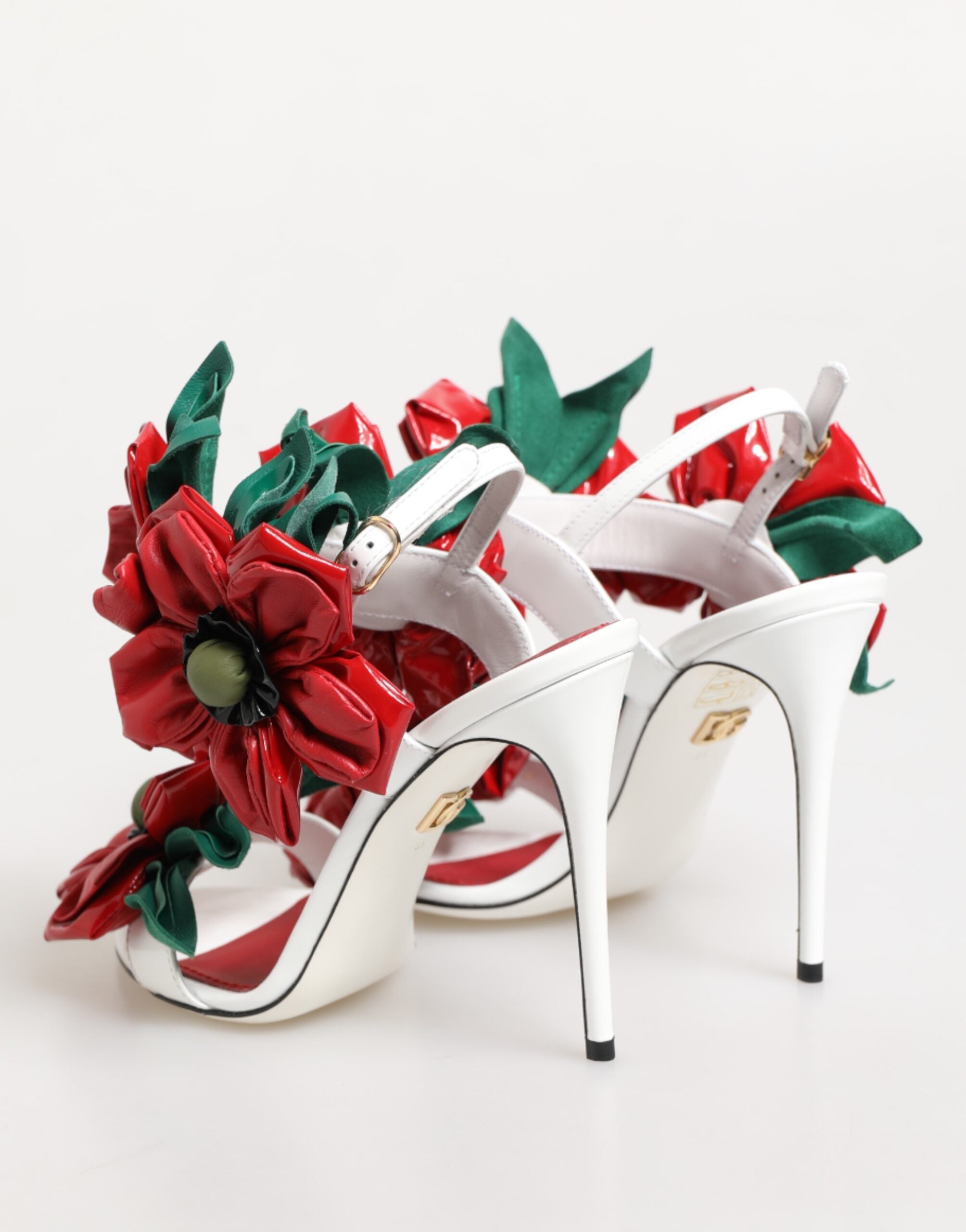 Dolce & Gabbana Weiße Sandalen mit roten floralen Details