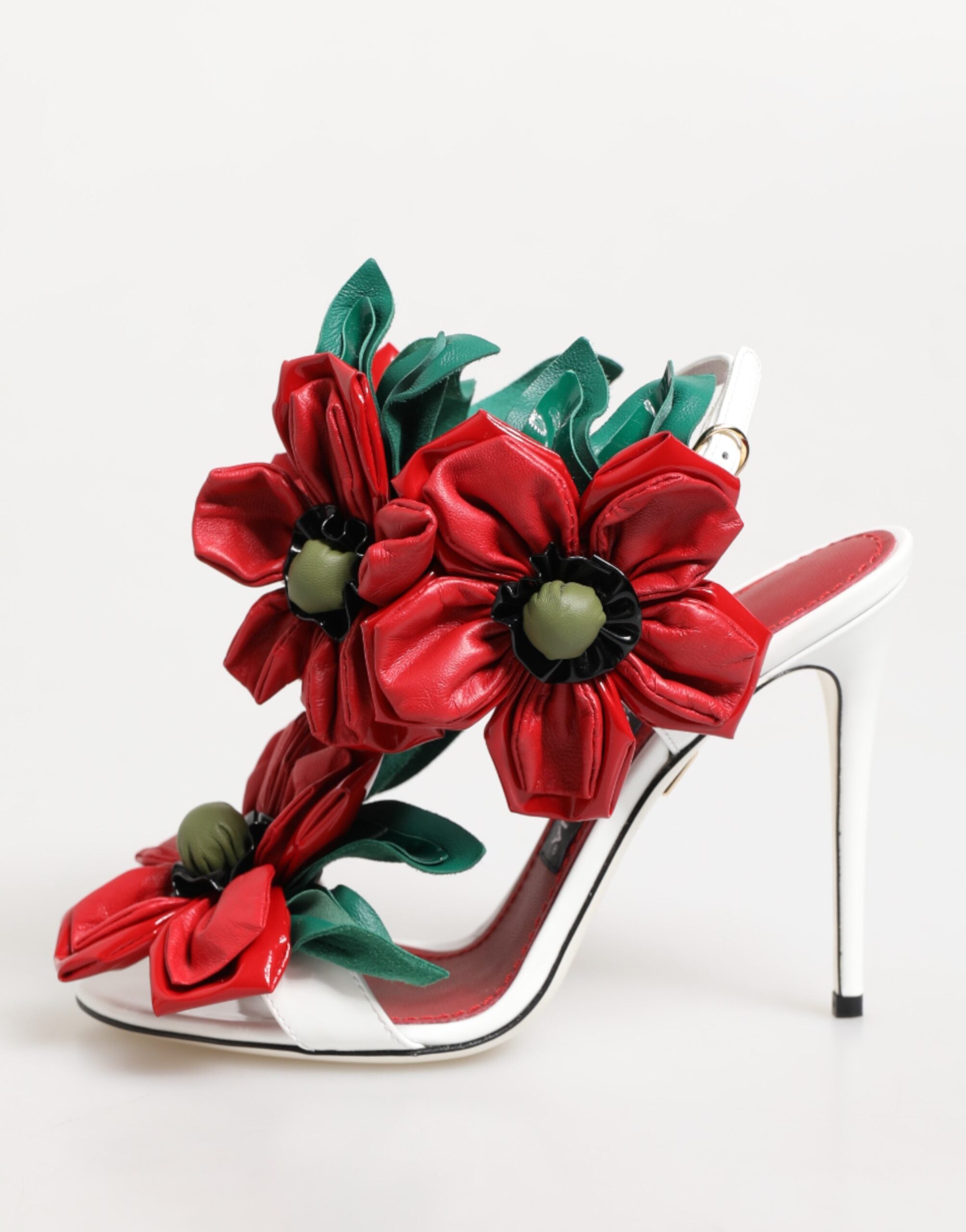 Dolce & Gabbana Weiße Sandalen mit roten floralen Details