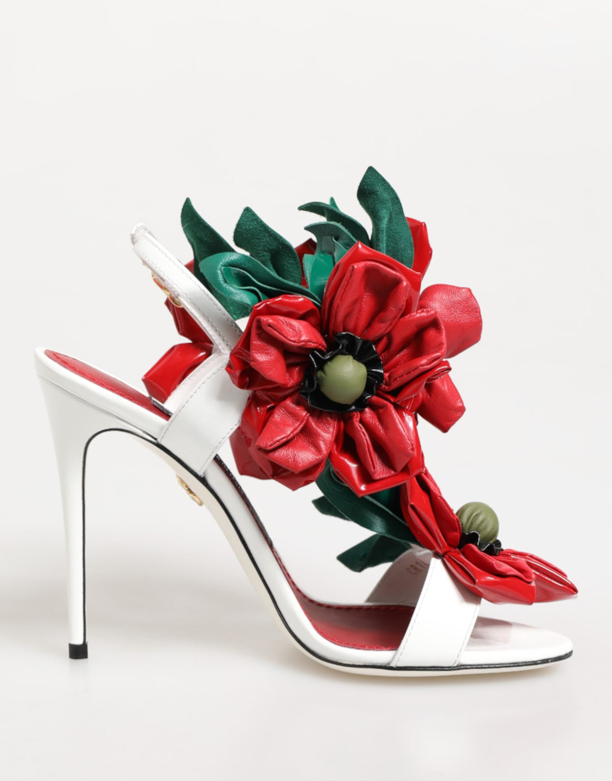 Dolce & Gabbana Weiße Sandalen mit roten floralen Details