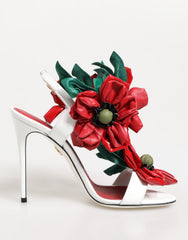 Dolce & Gabbana Weiße Sandalen mit roten floralen Details