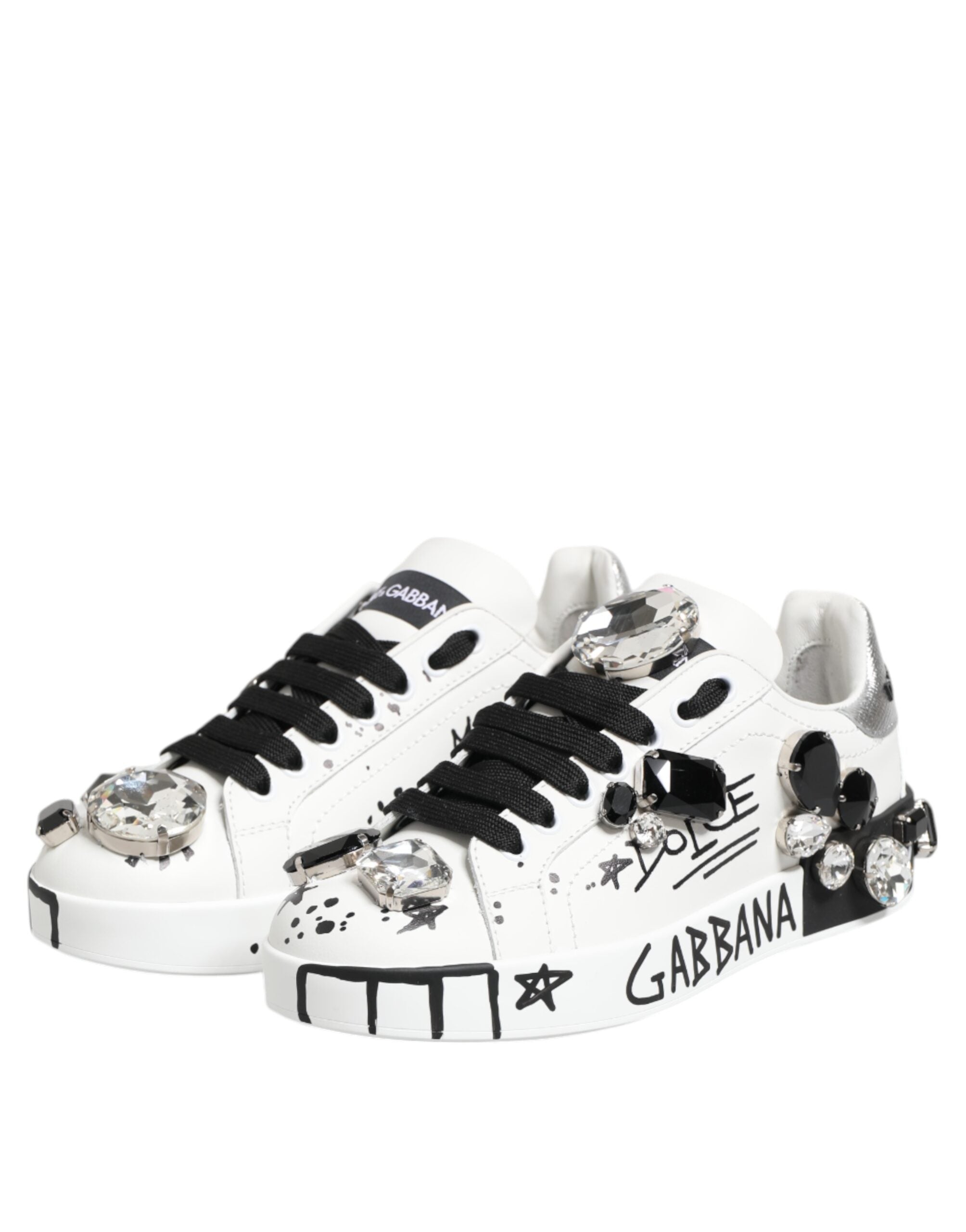 Dolce & Gabbana Weiße Portofino Crystal Sneakers Schuhe