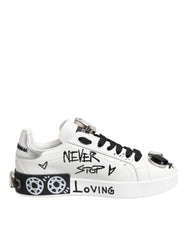 Dolce & Gabbana Weiße Portofino Crystal Sneakers Schuhe