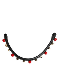 Dolce & Gabbana Black Embellished Leather Bag Handle Women Shoulder Strap