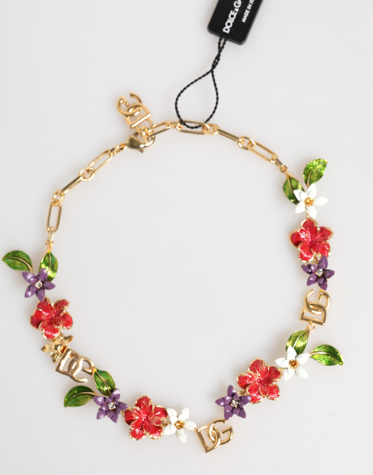 Dolce & Gabbana Goldfarbene Messing-Halskette mit Logo-Detail und Blumenmotiv