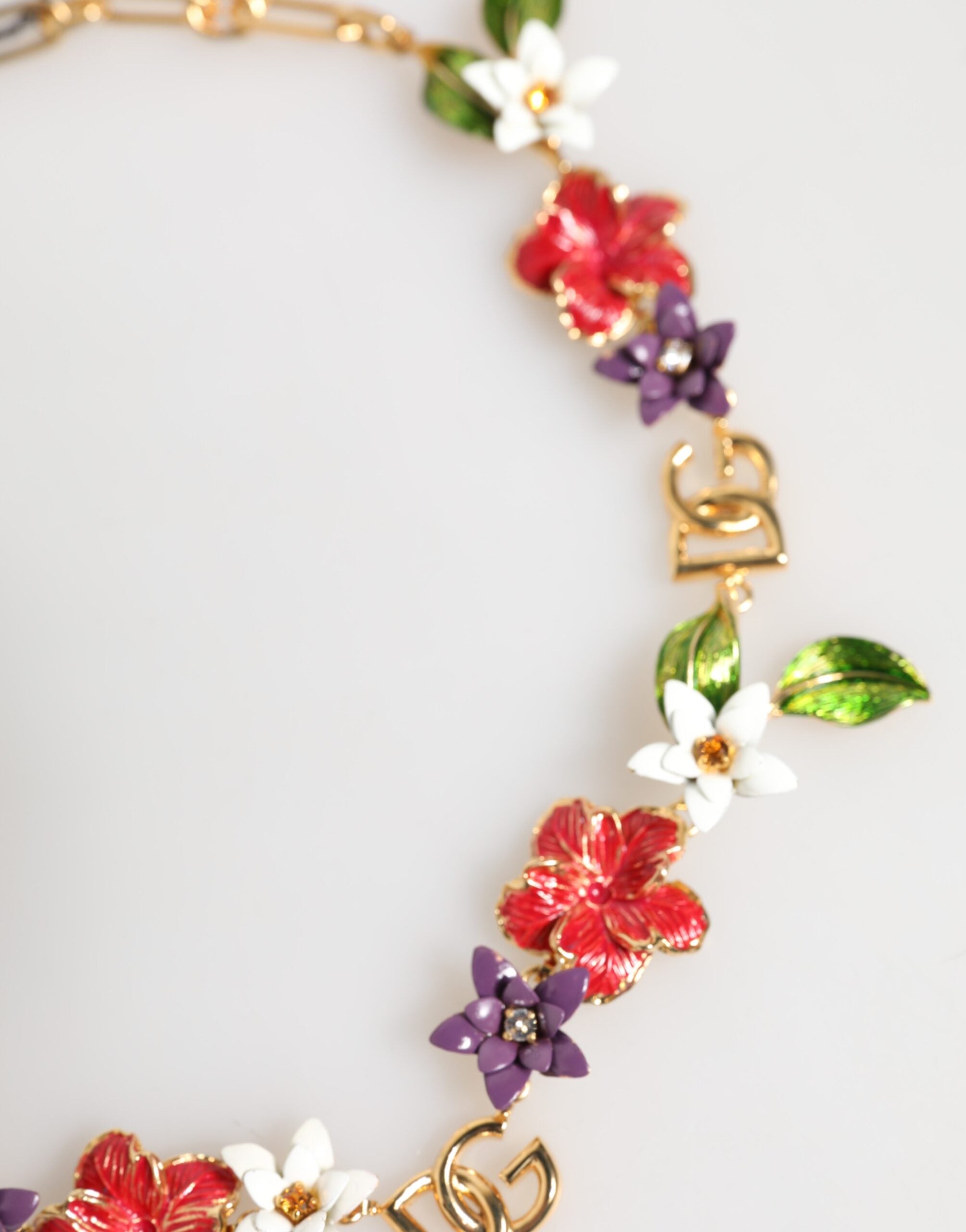 Dolce & Gabbana Goldfarbene Messing-Halskette mit Logo-Detail und Blumenmotiv