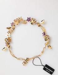 Dolce & Gabbana Goldfarbene Messing-Halskette mit Logo-Detail und Blumenmotiv
