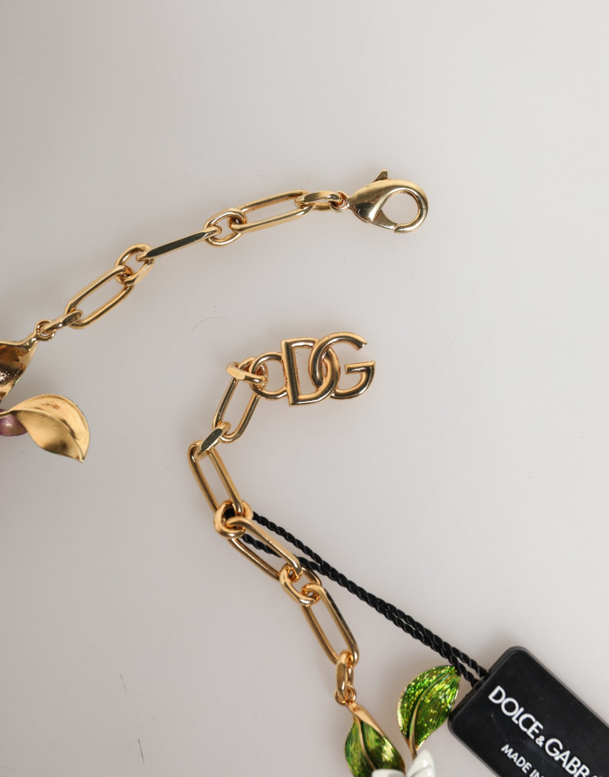 Dolce & Gabbana Goldfarbene Messing-Halskette mit Logo-Detail und Blumenmotiv