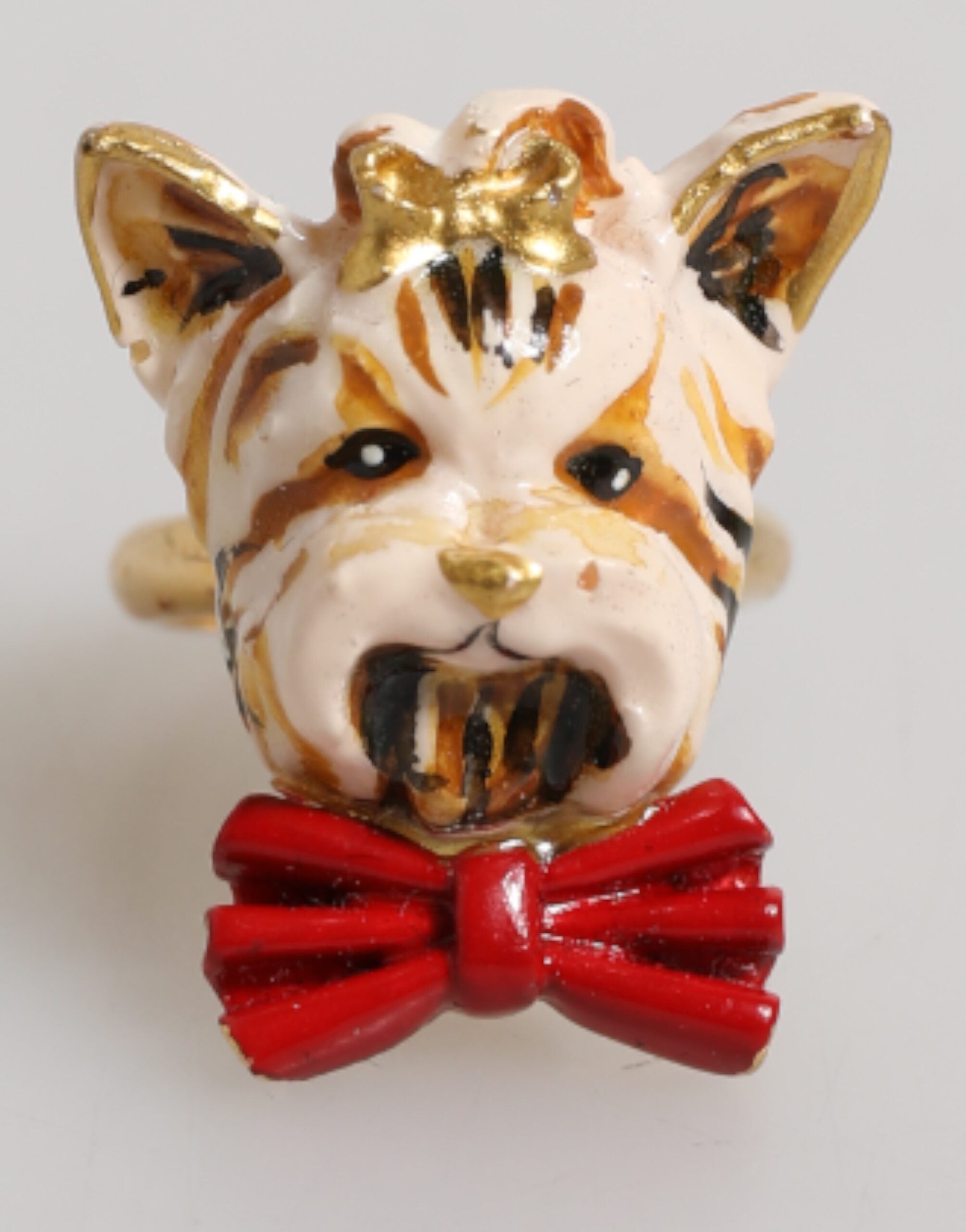 Dolce & Gabbana Gouden Messing Hars Beige Hond Huisdier Accessoire Ring
