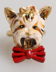 Dolce & Gabbana Gouden Messing Hars Beige Hond Huisdier Accessoire Ring
