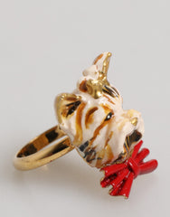 Dolce & Gabbana Gouden Messing Hars Beige Hond Huisdier Accessoire Ring