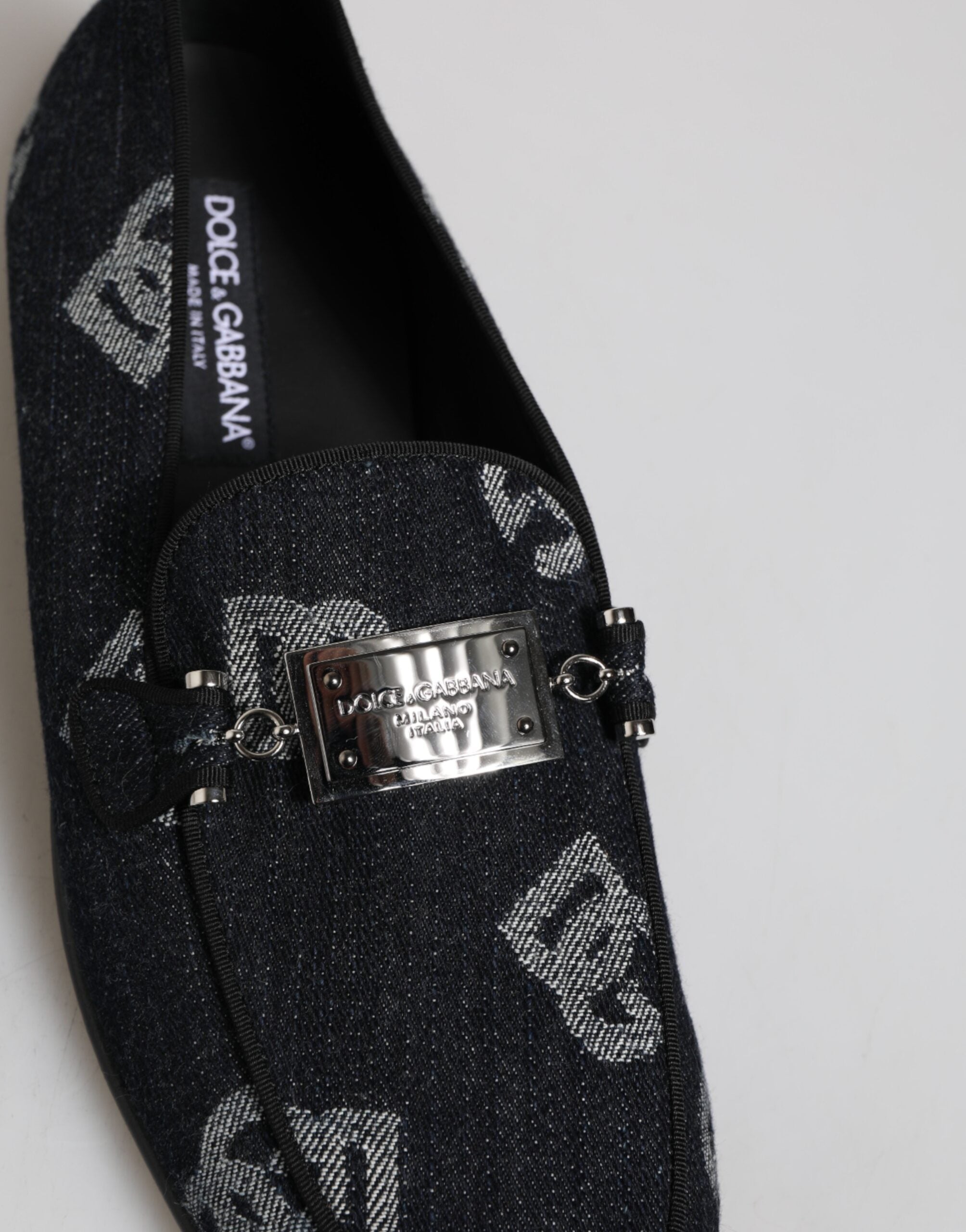Dolce & Gabbana Blaue Baumwoll-Loafer mit Logo, elegante Anzugschuhe
