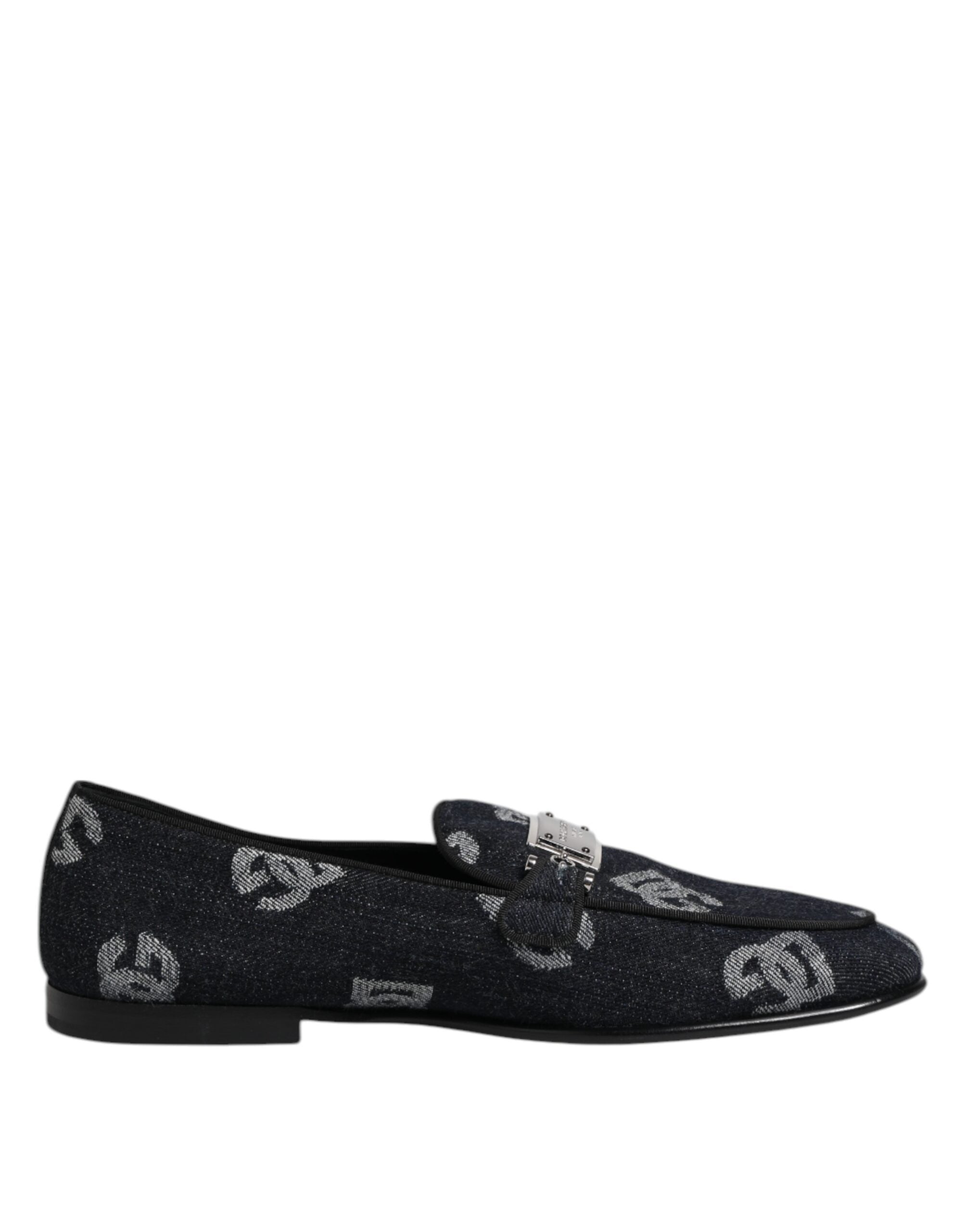Dolce & Gabbana Blaue Baumwoll-Loafer mit Logo, elegante Anzugschuhe