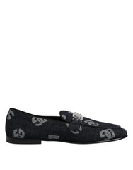 Dolce & Gabbana Blaue Baumwoll-Loafer mit Logo, elegante Anzugschuhe