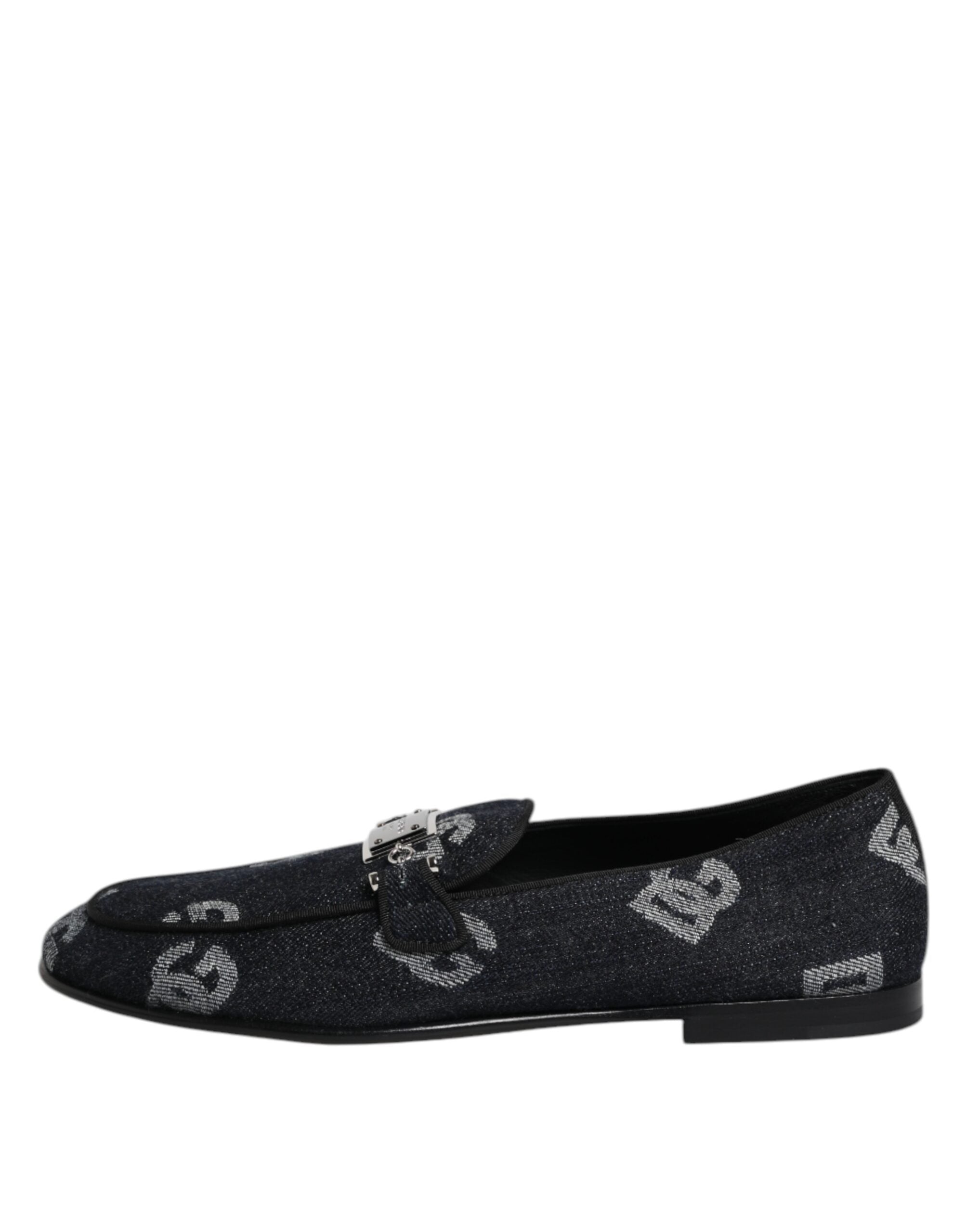 Dolce & Gabbana Blaue Baumwoll-Loafer mit Logo, elegante Anzugschuhe