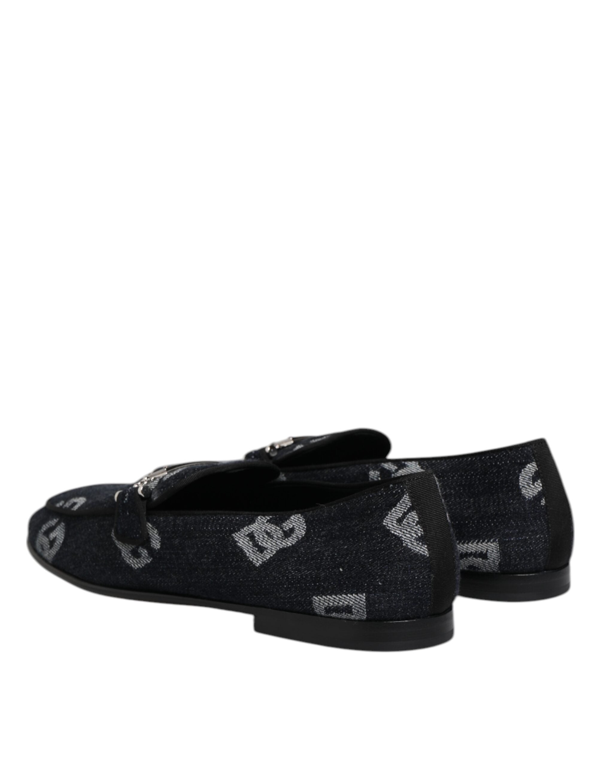 Dolce & Gabbana Blaue Baumwoll-Loafer mit Logo, elegante Anzugschuhe