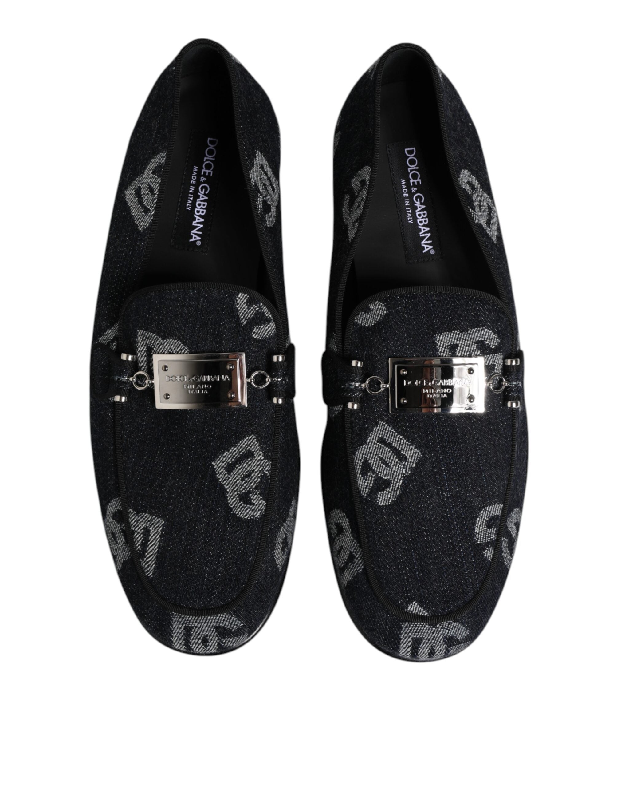 Dolce & Gabbana Blaue Baumwoll-Loafer mit Logo, elegante Anzugschuhe