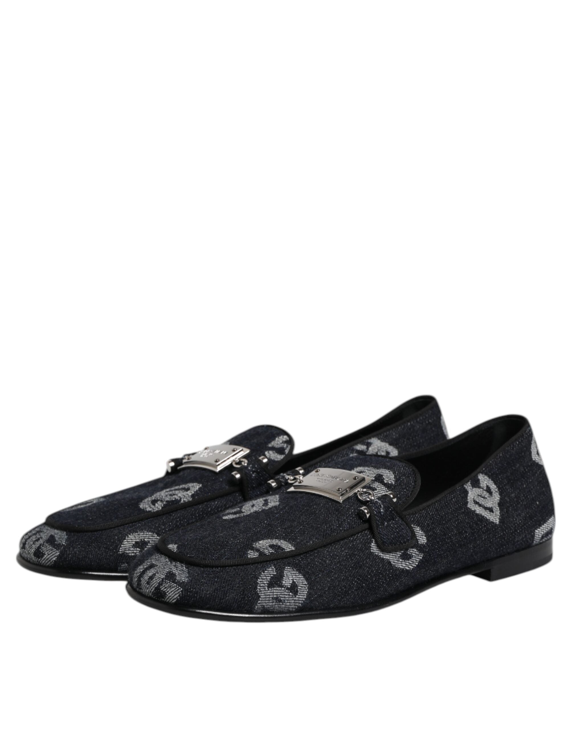 Dolce & Gabbana Blaue Baumwoll-Loafer mit Logo, elegante Anzugschuhe