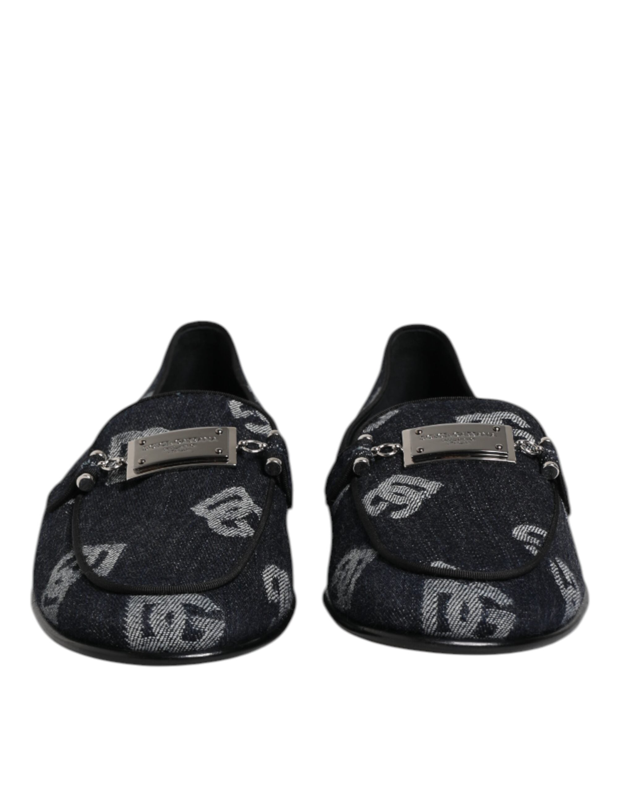Dolce & Gabbana Blaue Baumwoll-Loafer mit Logo, elegante Anzugschuhe