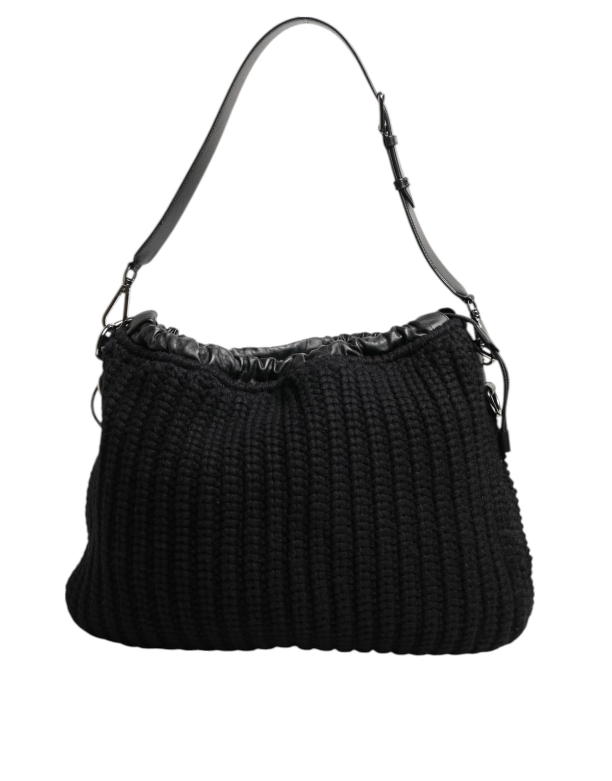 Dolce & Gabbana Schwarze Kaschmir Strickleder Umhängetasche Damen Borse