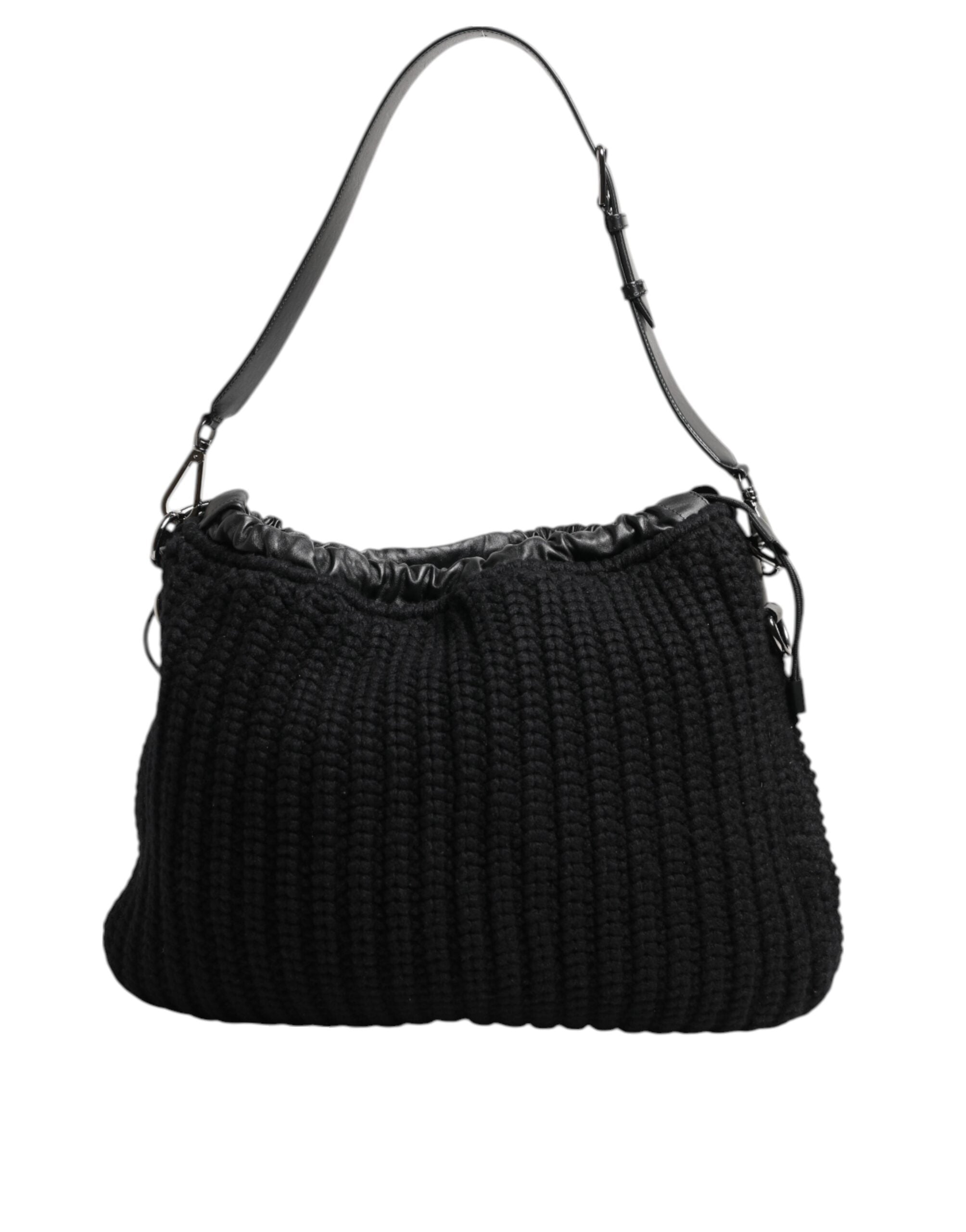 Dolce & Gabbana Schwarze Kaschmir Strickleder Umhängetasche Damen Borse