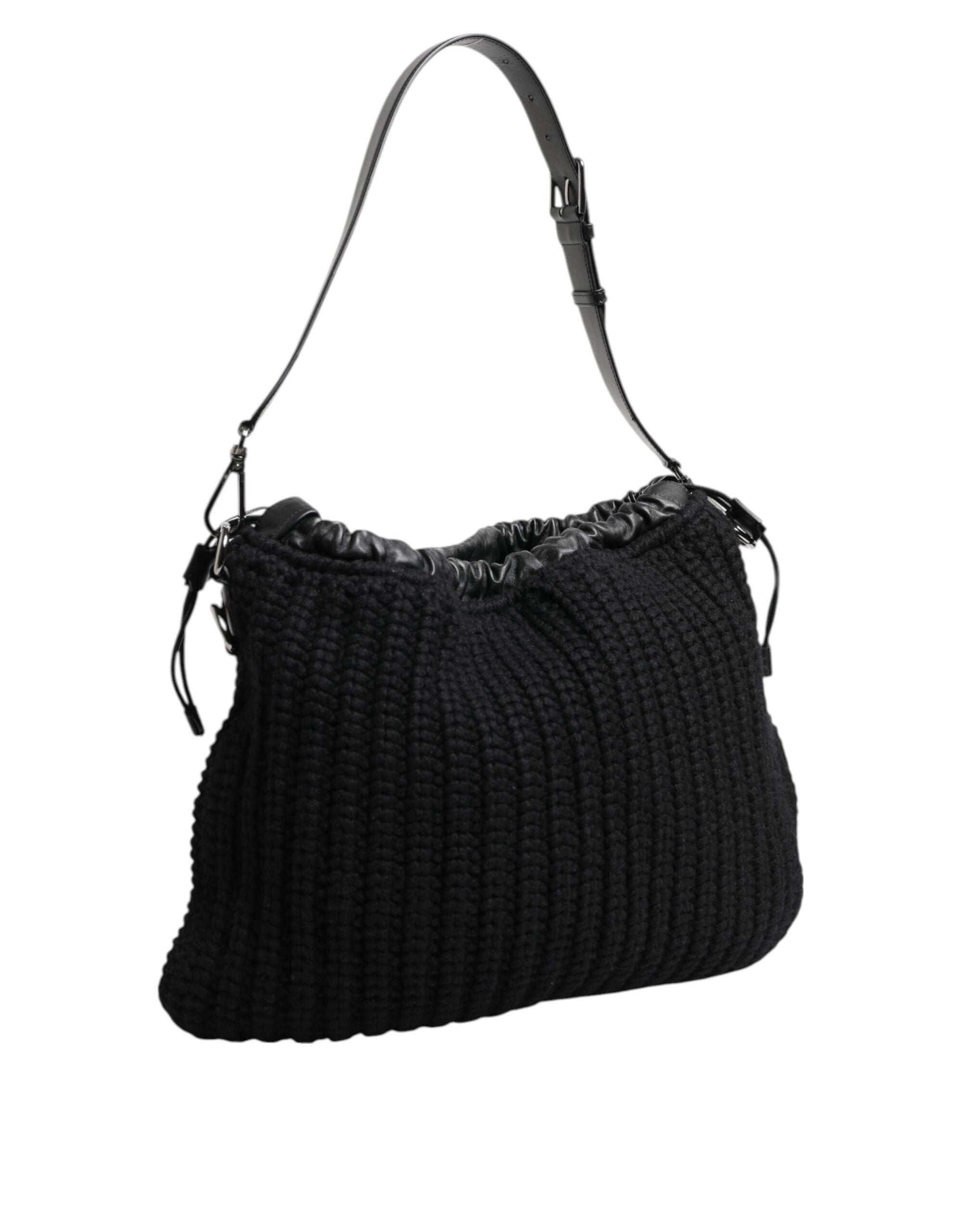 Dolce & Gabbana Schwarze Kaschmir Strickleder Umhängetasche Damen Borse
