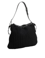 Dolce & Gabbana Schwarze Kaschmir Strickleder Umhängetasche Damen Borse