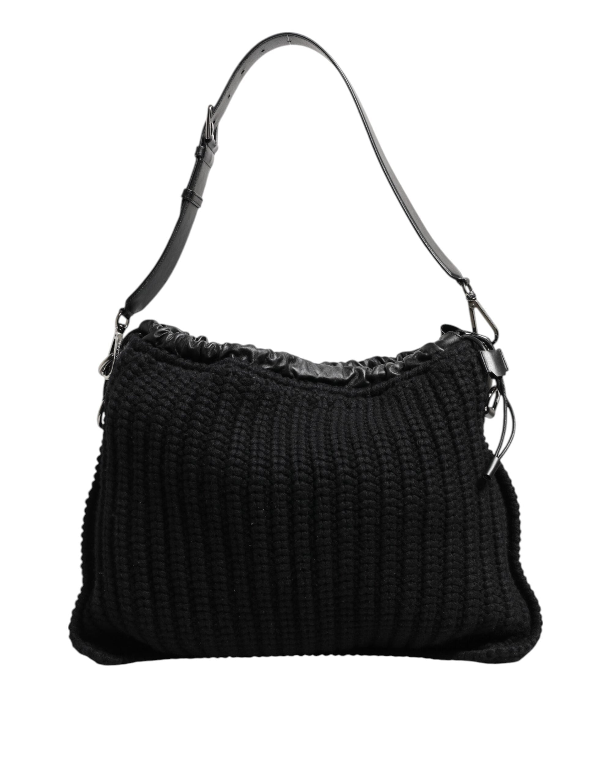 Dolce & Gabbana Schwarze Kaschmir Strickleder Umhängetasche Damen Borse
