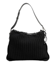 Dolce & Gabbana Schwarze Kaschmir Strickleder Umhängetasche Damen Borse