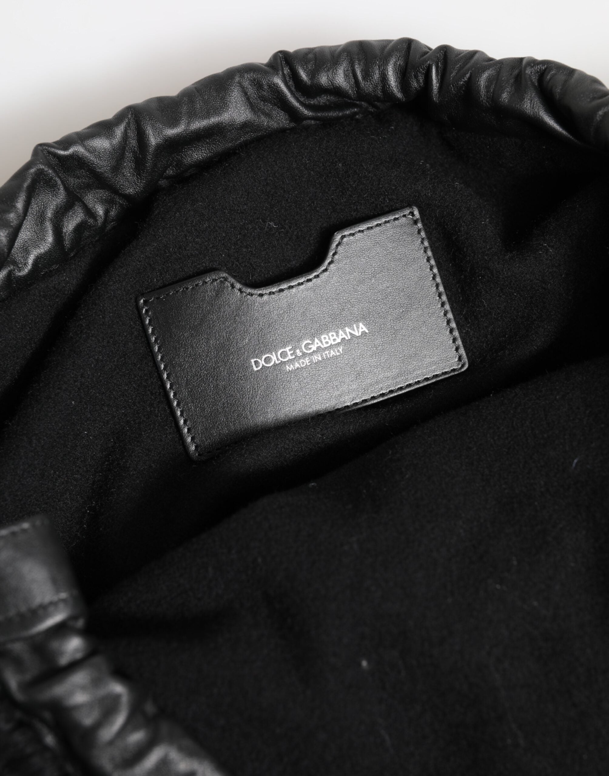 Dolce & Gabbana Schwarze Kaschmir Strickleder Umhängetasche Damen Borse