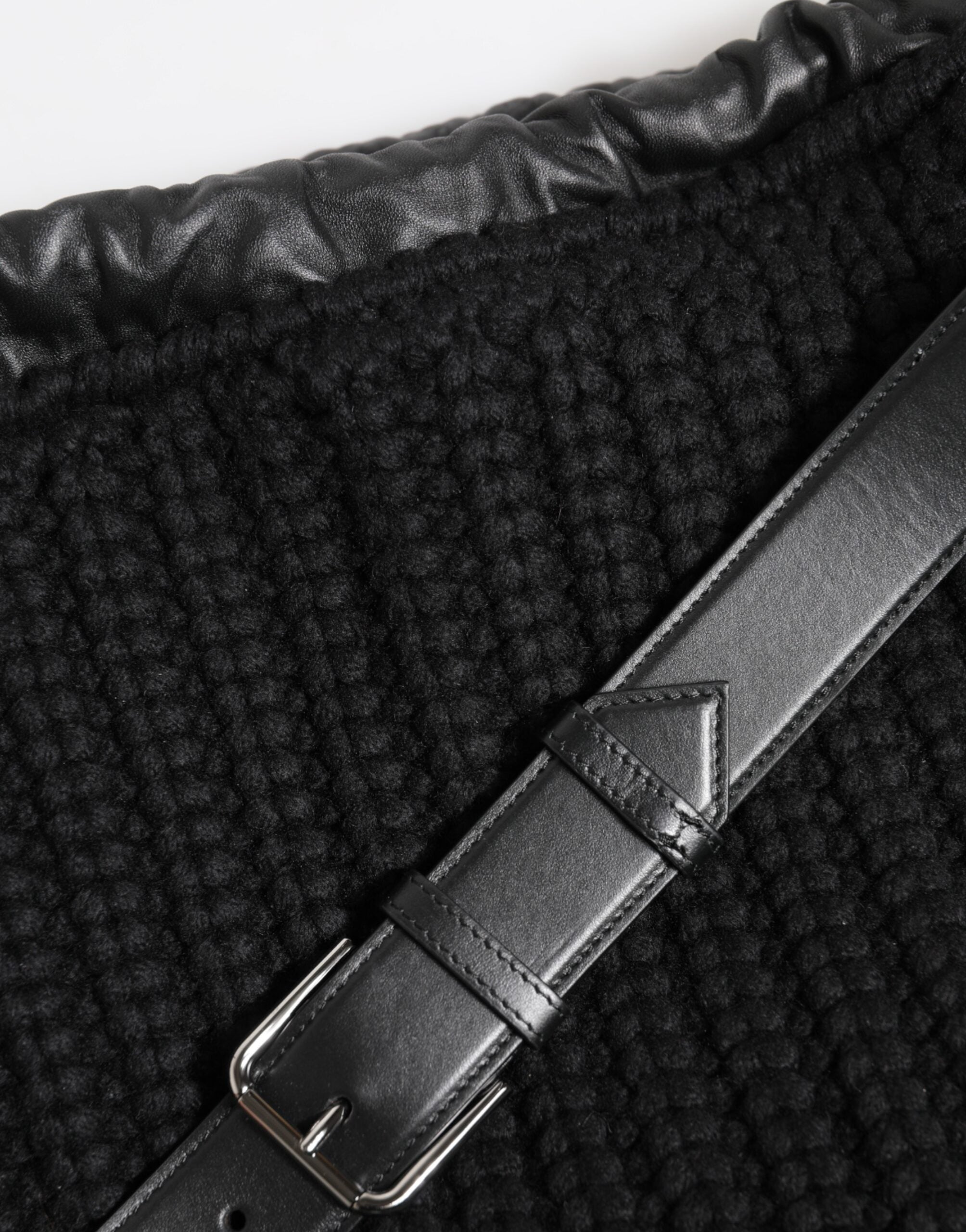 Dolce & Gabbana Schwarze Kaschmir Strickleder Umhängetasche Damen Borse