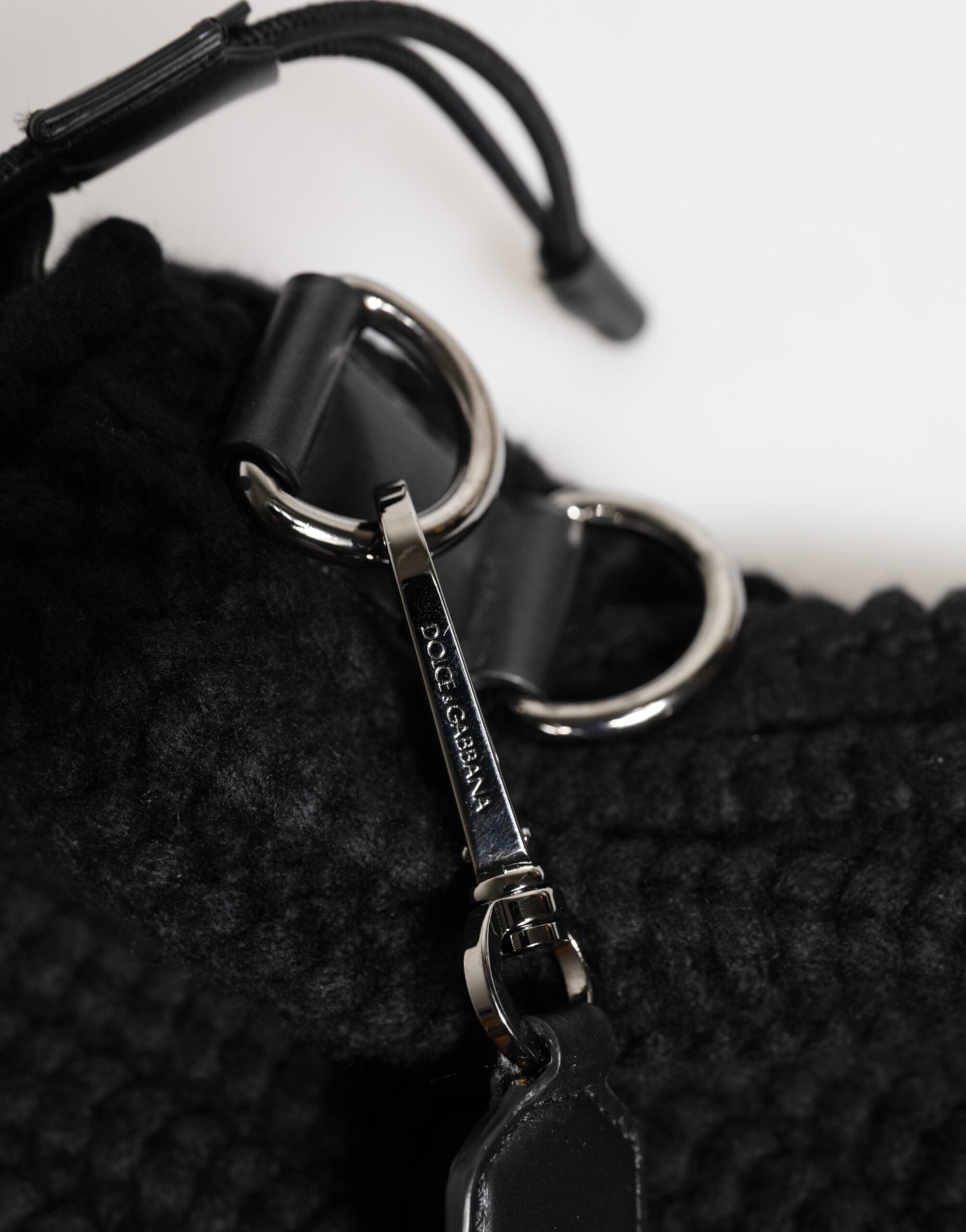 Dolce & Gabbana Schwarze Kaschmir Strickleder Umhängetasche Damen Borse