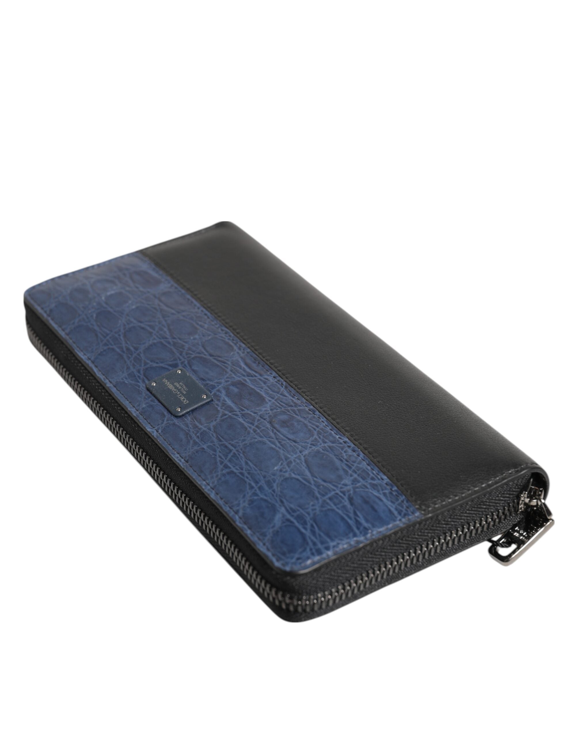 Dolce & Gabbana Schwarze Blaue Exotische Leder Herren Kontinentale Clutch Geldbörse