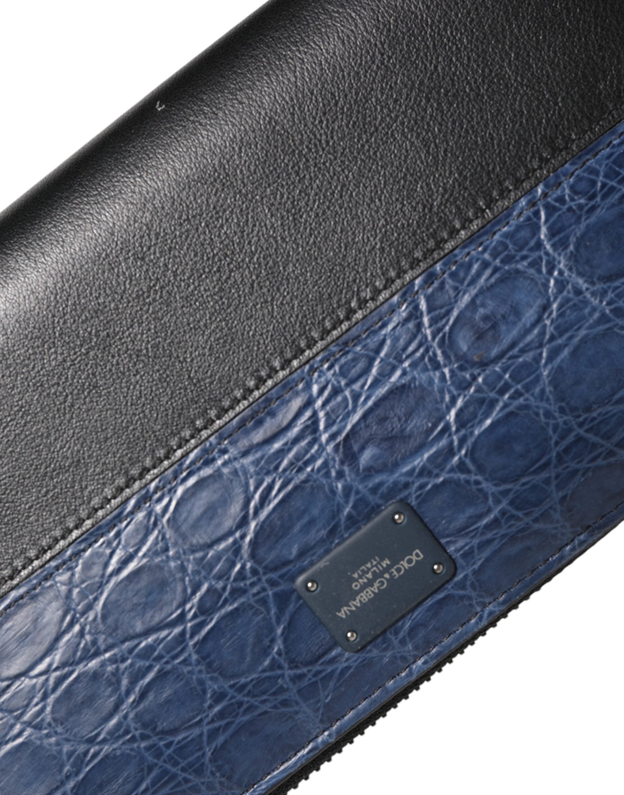 Dolce & Gabbana Schwarze Blaue Exotische Leder Herren Kontinentale Clutch Geldbörse