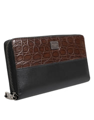 Dolce & Gabbana Black Brown Exotic Leather Men Continental Clutch Wallet