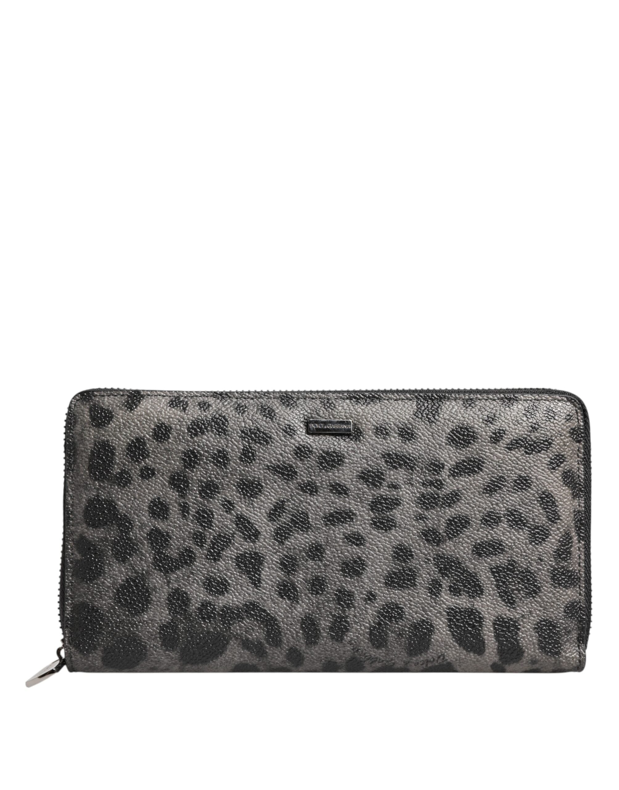 Dolce & Gabbana Schwarze graue Leopard Leder Reißverschluss Continental Geldbörse