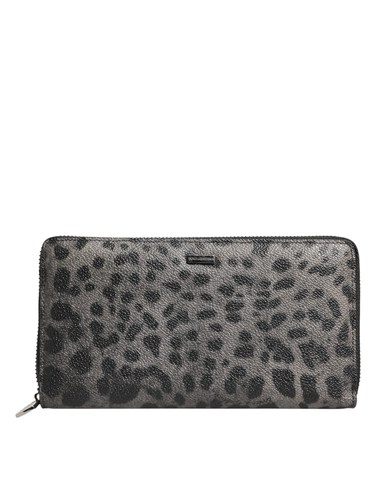 Dolce & Gabbana Schwarze graue Leopard Leder Reißverschluss Continental Geldbörse