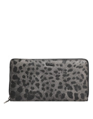 Dolce & Gabbana Schwarze graue Leopard Leder Reißverschluss Continental Geldbörse