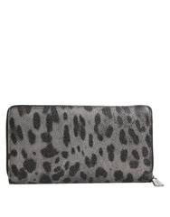 Dolce & Gabbana Schwarze graue Leopard Leder Reißverschluss Continental Geldbörse