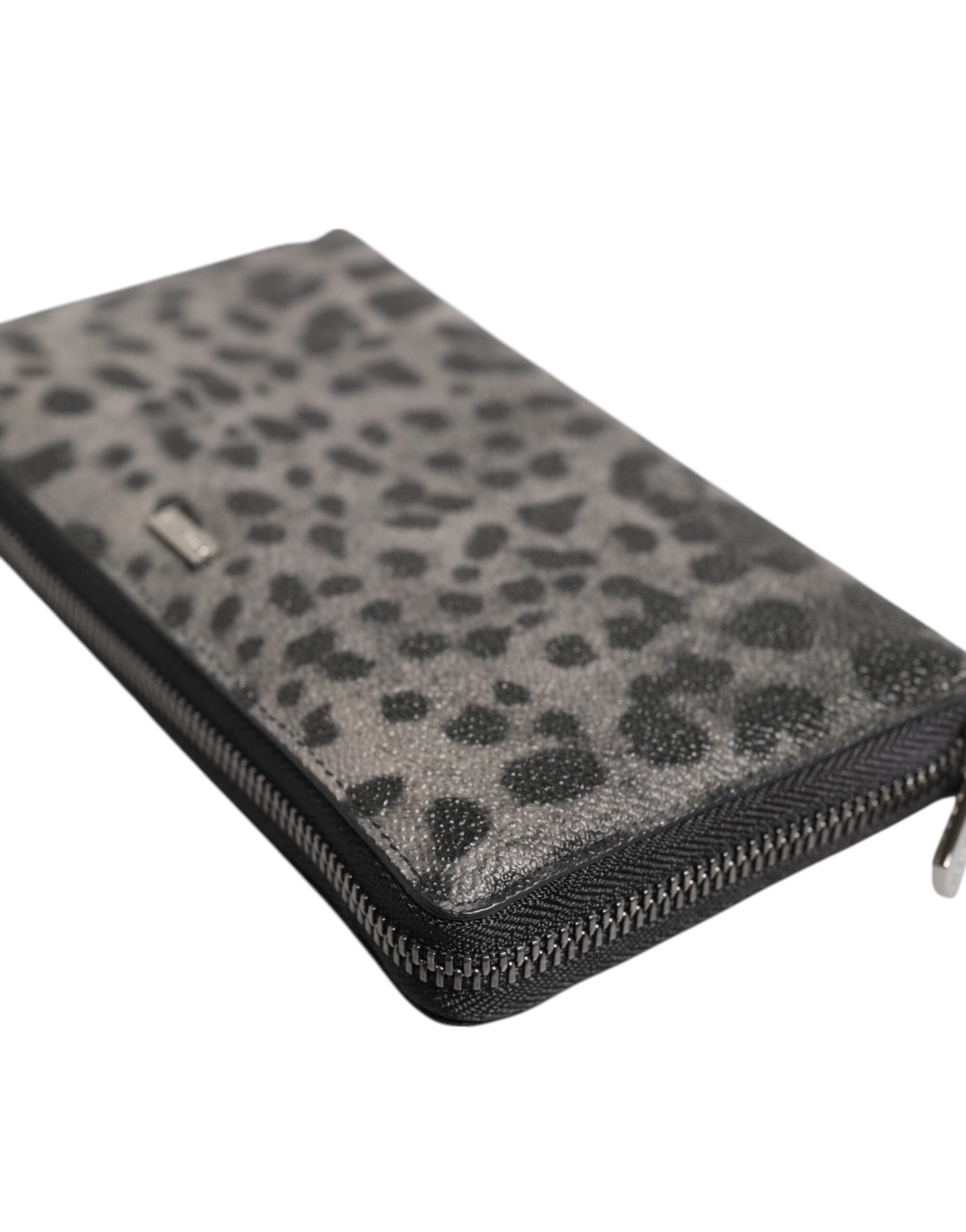 Dolce & Gabbana Schwarze graue Leopard Leder Reißverschluss Continental Geldbörse