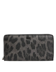 Dolce & Gabbana Zwart Grijs Luipaard Leer Ritssluiting Portemonnee