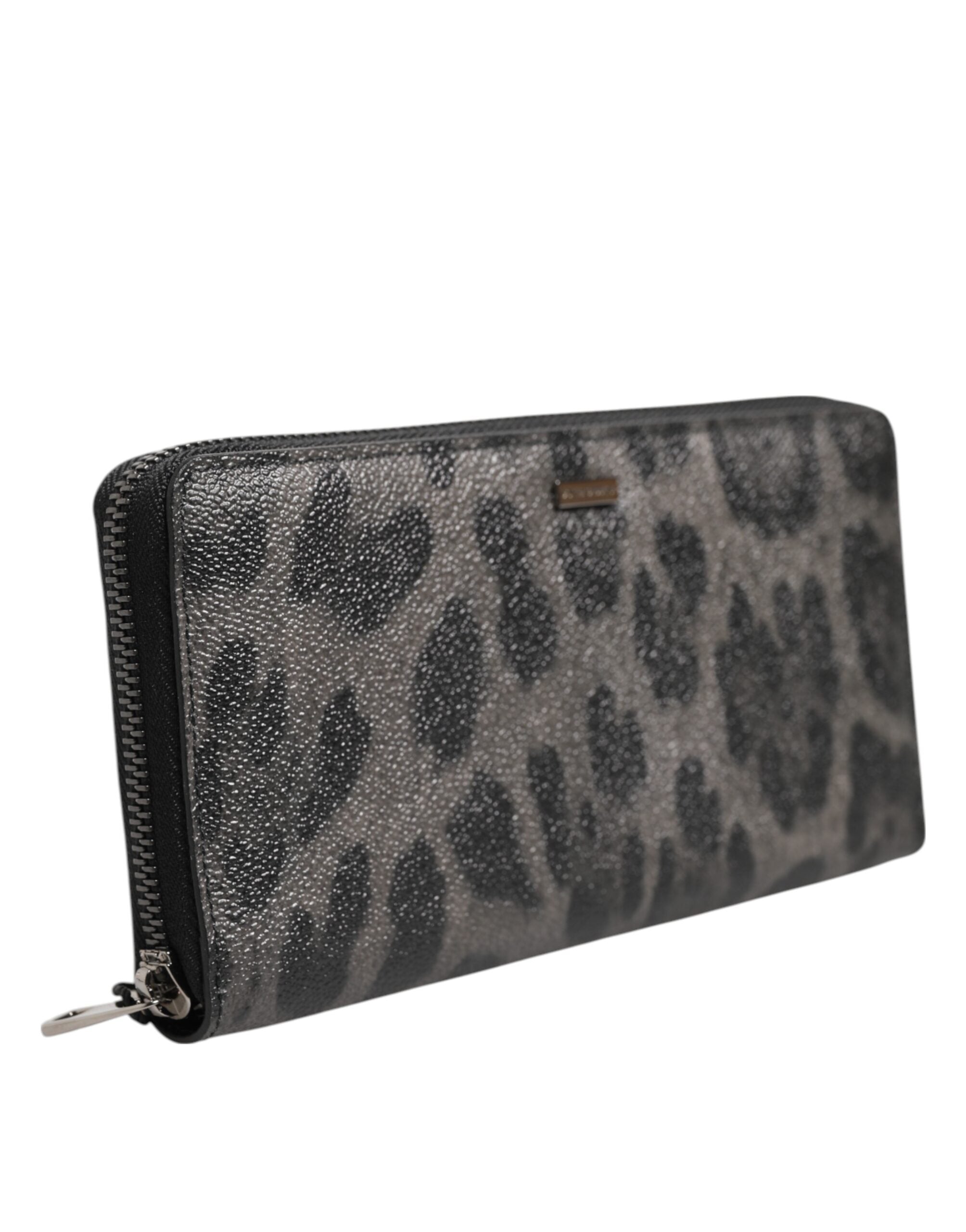 Dolce & Gabbana Zwart Grijs Luipaard Leer Ritssluiting Portemonnee