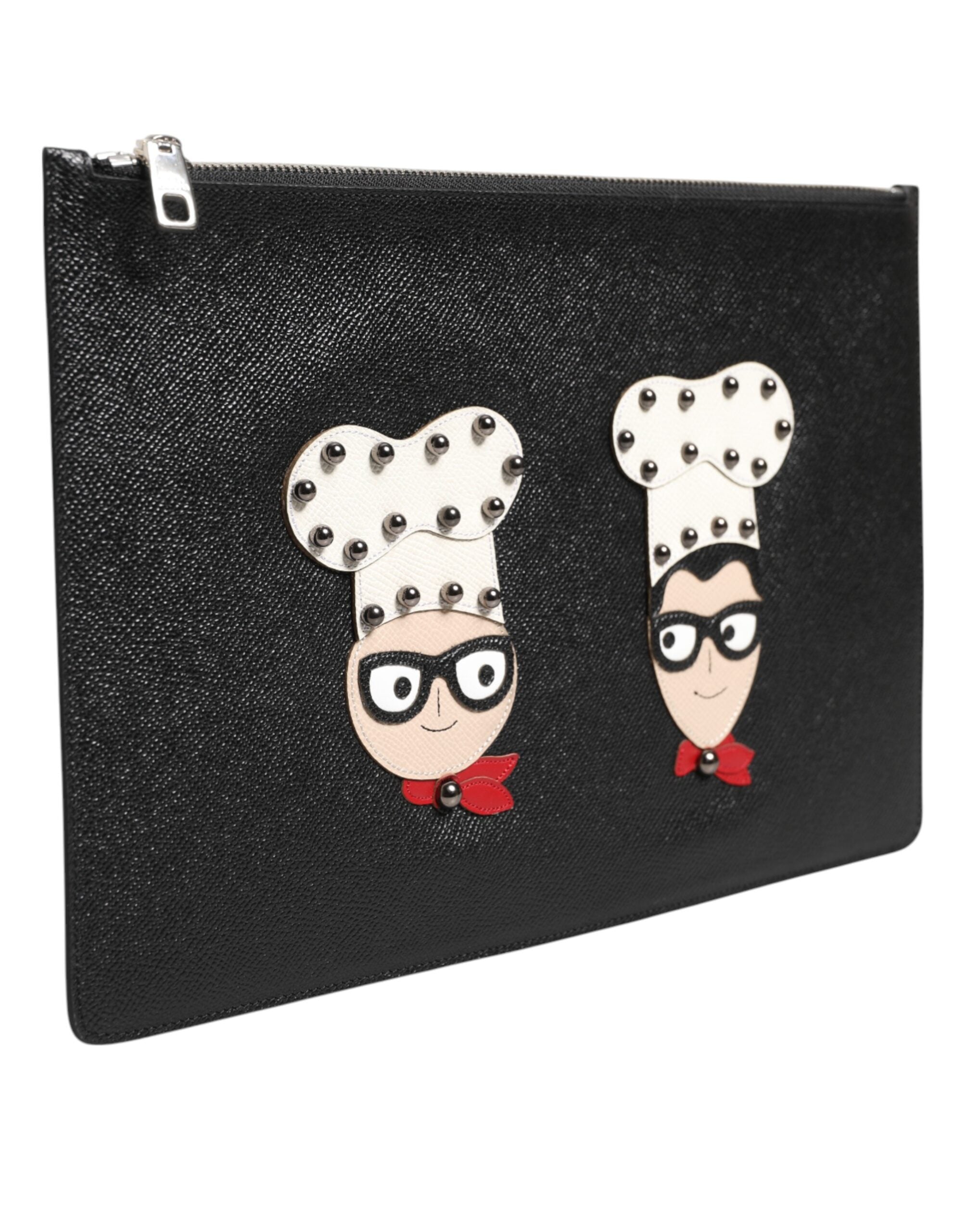 Dolce & Gabbana Schwarze Leder-Clutch #DGFAMILY mit Verzierung für Herren